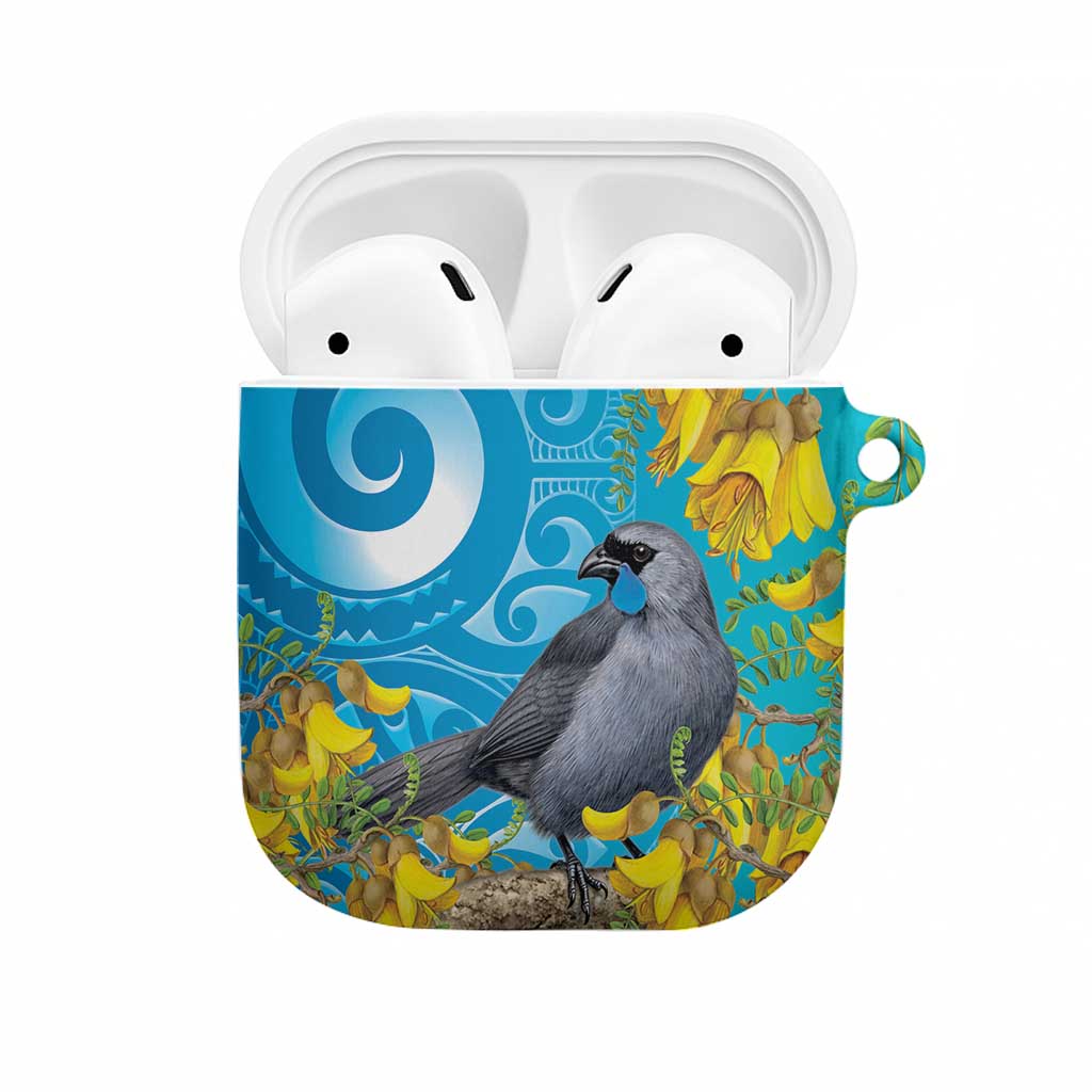New Zealand Kokako Bird AirPods Case Maori Koru With Kowhai Flowers - Polynesian Pride