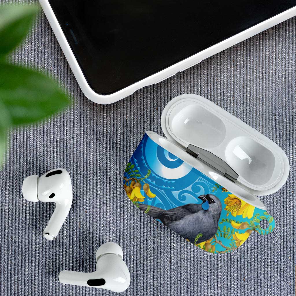 New Zealand Kokako Bird AirPods Case Maori Koru With Kowhai Flowers LT05 - Polynesian Pride