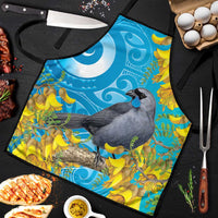 New Zealand Kokako Bird Apron Maori Koru With Kowhai Flowers LT05 Aqua - Polynesian Pride