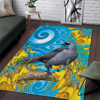 New Zealand Kokako Bird Area Rug Maori Koru With Kowhai Flowers LT05 Aqua - Polynesian Pride