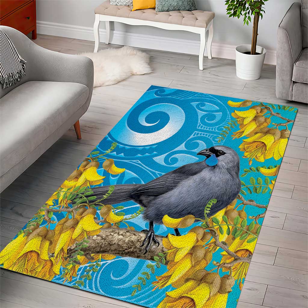 New Zealand Kokako Bird Area Rug Maori Koru With Kowhai Flowers LT05 - Polynesian Pride