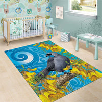 New Zealand Kokako Bird Area Rug Maori Koru With Kowhai Flowers LT05 - Polynesian Pride