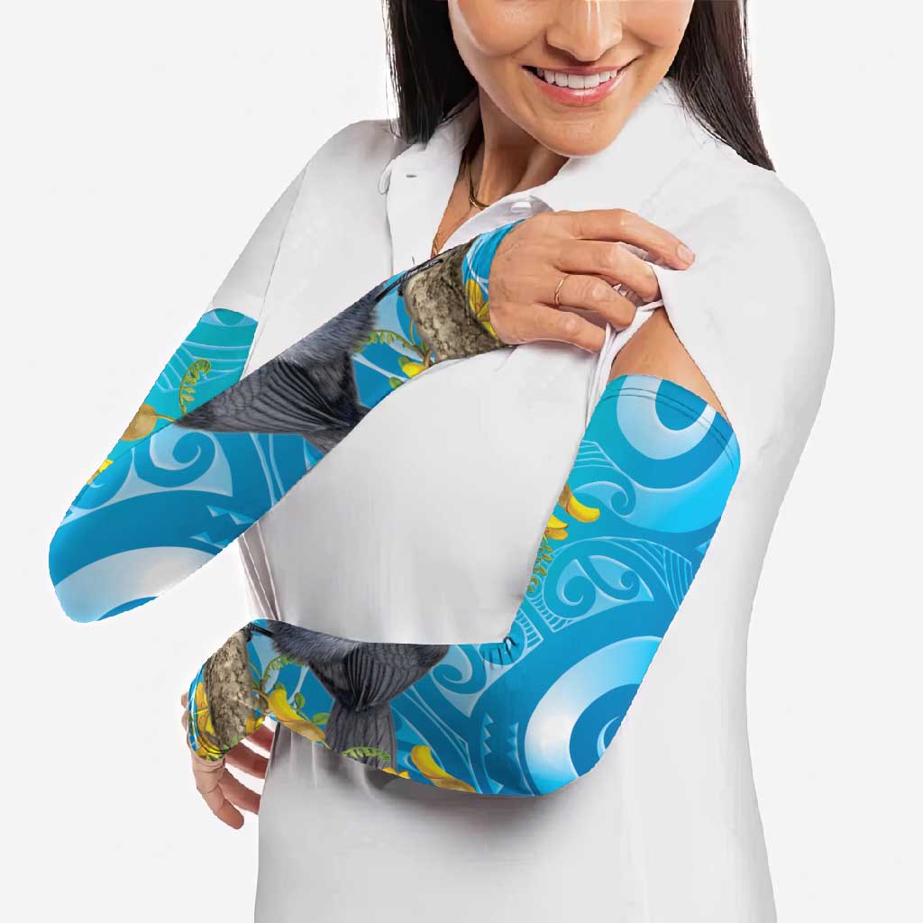 New Zealand Kokako Bird Arm Sleeves Maori Koru With Kowhai Flowers LT05 - Polynesian Pride