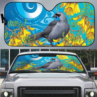 New Zealand Kokako Bird Auto Sun Shade Maori Koru With Kowhai Flowers LT05 Aqua - Polynesian Pride