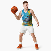 New Zealand Kokako Bird Basketball Jersey Maori Koru With Kowhai Flowers - Polynesian Pride