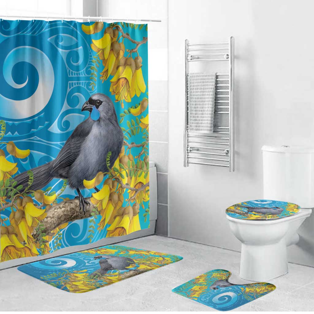 New Zealand Kokako Bird Bathroom Set Maori Koru With Kowhai Flowers - Polynesian Pride