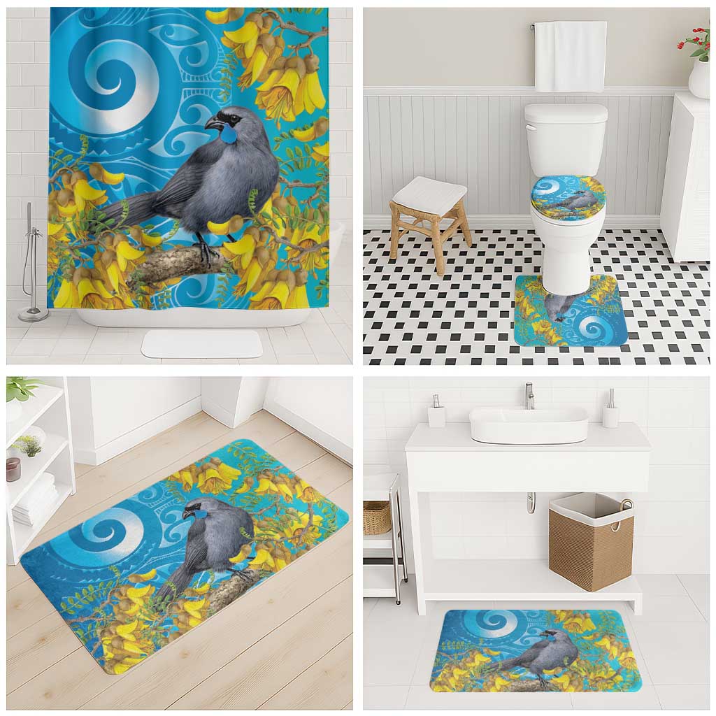 New Zealand Kokako Bird Bathroom Set Maori Koru With Kowhai Flowers - Polynesian Pride