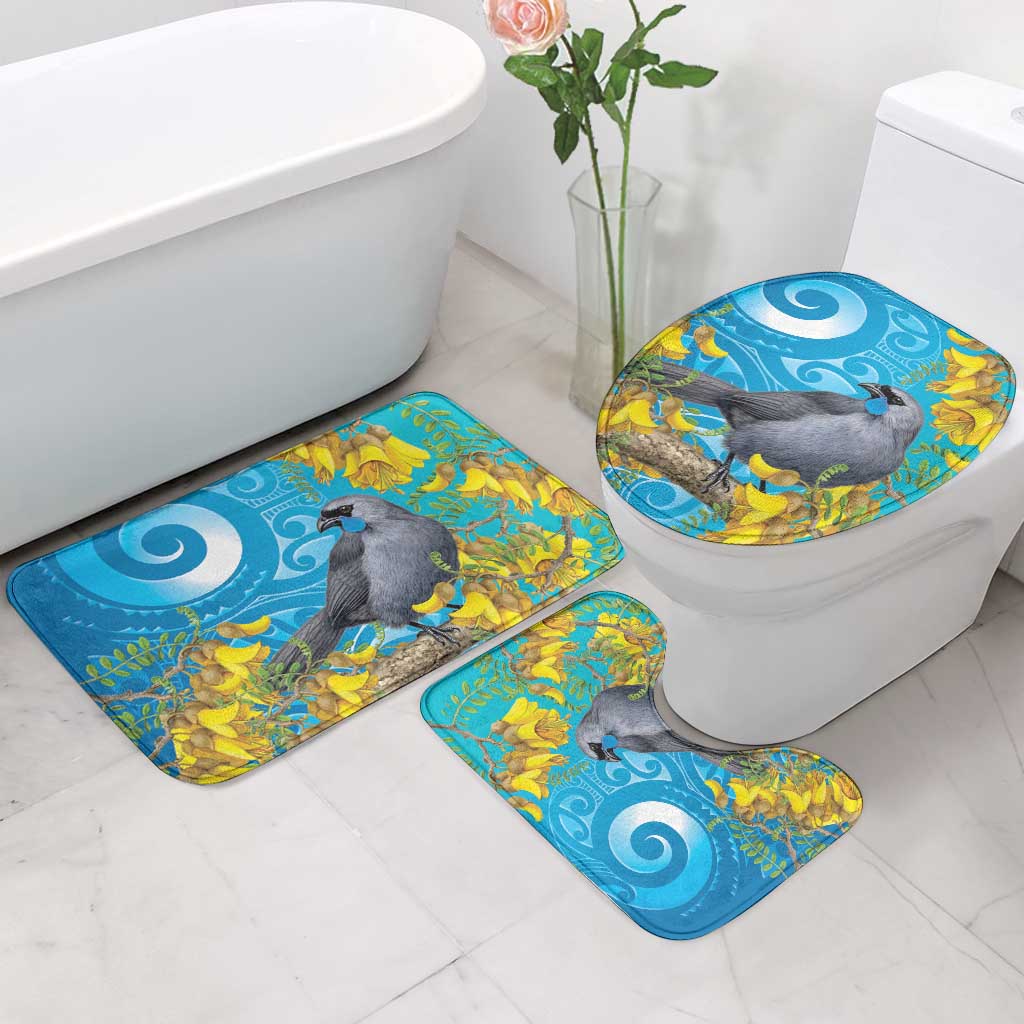New Zealand Kokako Bird Bathroom Set Maori Koru With Kowhai Flowers - Polynesian Pride