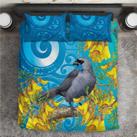 New Zealand Kokako Bird Bedding Set Maori Koru With Kowhai Flowers - Polynesian Pride