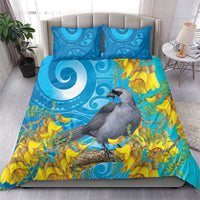 New Zealand Kokako Bird Bedding Set Maori Koru With Kowhai Flowers - Polynesian Pride