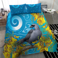 New Zealand Kokako Bird Bedding Set Maori Koru With Kowhai Flowers - Polynesian Pride