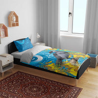 New Zealand Kokako Bird Bedding Set Maori Koru With Kowhai Flowers - Polynesian Pride