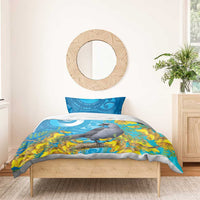 New Zealand Kokako Bird Bedding Set Maori Koru With Kowhai Flowers - Polynesian Pride