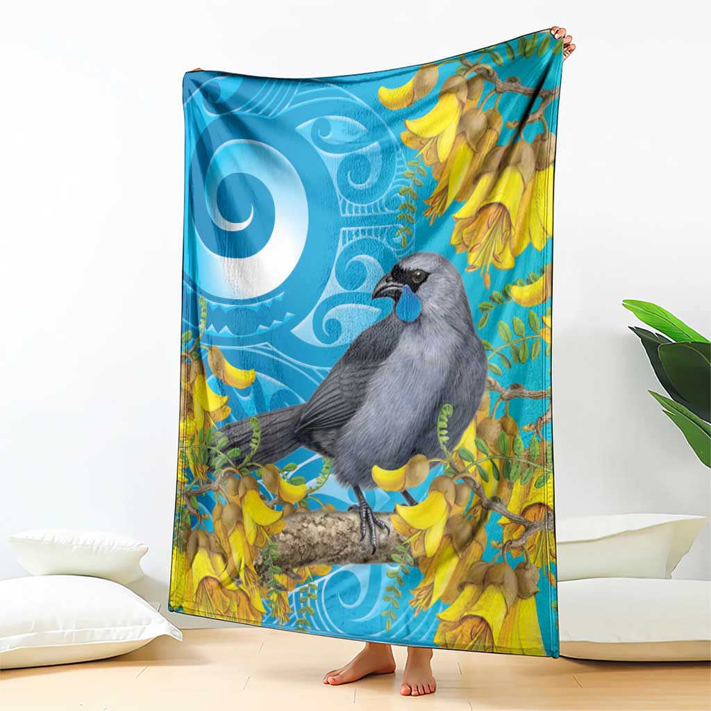 New Zealand Kokako Bird Blanket Maori Koru With Kowhai Flowers LT05 - Polynesian Pride