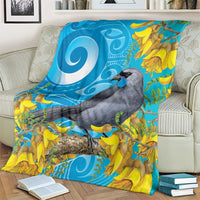 New Zealand Kokako Bird Blanket Maori Koru With Kowhai Flowers LT05 - Polynesian Pride