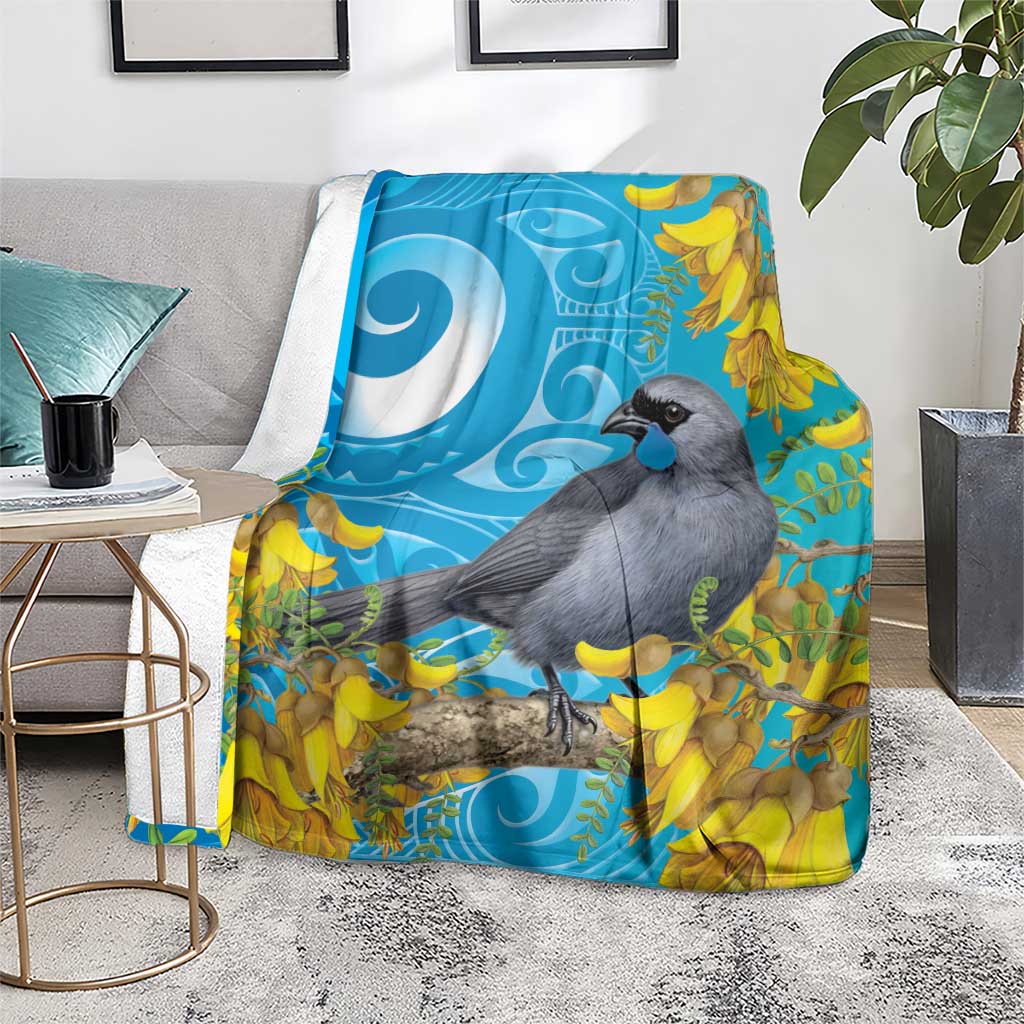 New Zealand Kokako Bird Blanket Maori Koru With Kowhai Flowers LT05 - Polynesian Pride