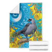 New Zealand Kokako Bird Blanket Maori Koru With Kowhai Flowers LT05 - Polynesian Pride