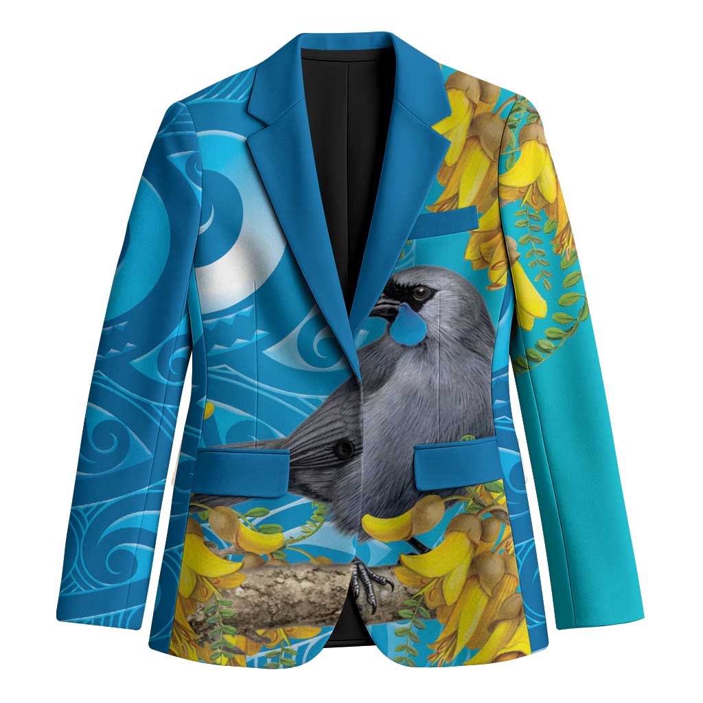 New Zealand Kokako Bird Blazer Maori Koru With Kowhai Flowers LT05 Unisex Aqua - Polynesian Pride