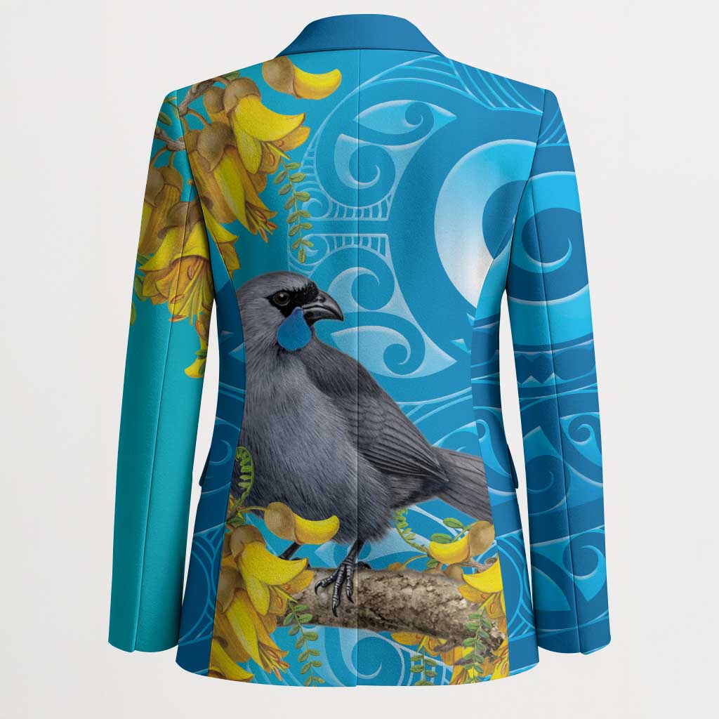 New Zealand Kokako Bird Blazer Maori Koru With Kowhai Flowers LT05 - Polynesian Pride
