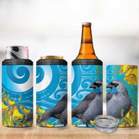 New Zealand Kokako Bird 4 in 1 Can Cooler Tumbler Maori Koru With Kowhai Flowers - Polynesian Pride