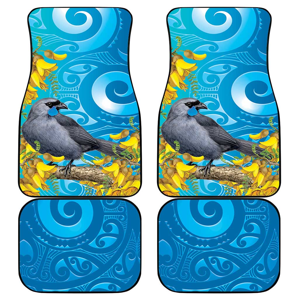 New Zealand Kokako Bird Car Mats Maori Koru With Kowhai Flowers LT05 - Polynesian Pride