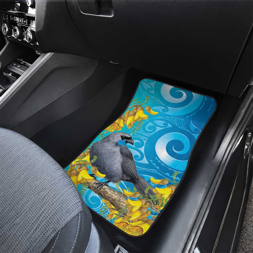 New Zealand Kokako Bird Car Mats Maori Koru With Kowhai Flowers LT05 - Polynesian Pride