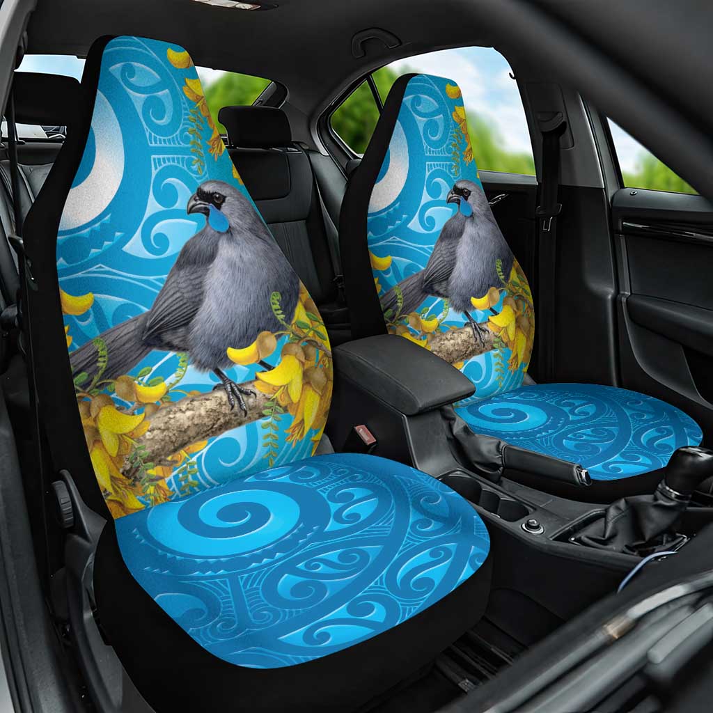 New Zealand Kokako Bird Car Seat Cover Maori Koru With Kowhai Flowers - Polynesian Pride