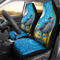 New Zealand Kokako Bird Car Seat Cover Maori Koru With Kowhai Flowers - Polynesian Pride