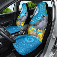 New Zealand Kokako Bird Car Seat Cover Maori Koru With Kowhai Flowers - Polynesian Pride