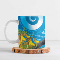 New Zealand Kokako Bird Ceramic Mug Maori Koru With Kowhai Flowers - Polynesian Pride