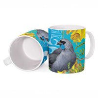 New Zealand Kokako Bird Ceramic Mug Maori Koru With Kowhai Flowers - Polynesian Pride