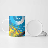 New Zealand Kokako Bird Ceramic Mug Maori Koru With Kowhai Flowers - Polynesian Pride