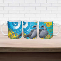 New Zealand Kokako Bird Ceramic Mug Maori Koru With Kowhai Flowers - Polynesian Pride