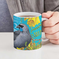 New Zealand Kokako Bird Ceramic Mug Maori Koru With Kowhai Flowers - Polynesian Pride