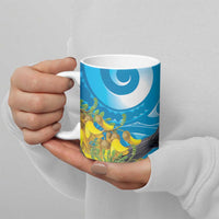 New Zealand Kokako Bird Ceramic Mug Maori Koru With Kowhai Flowers - Polynesian Pride