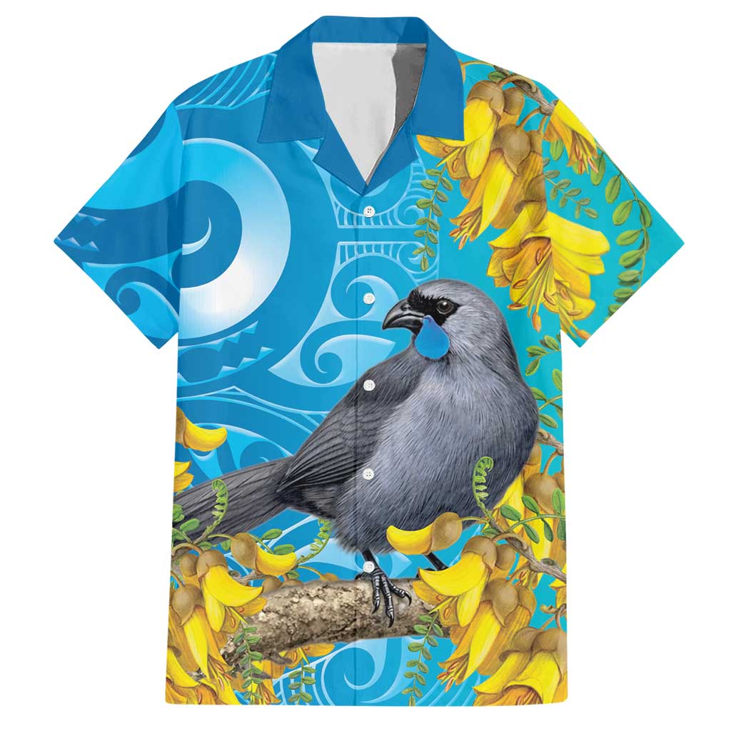New Zealand Kokako Bird Hawaiian Shirt Maori Koru With Kowhai Flowers - Polynesian Pride