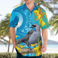 New Zealand Kokako Bird Hawaiian Shirt Maori Koru With Kowhai Flowers - Polynesian Pride