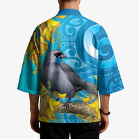 New Zealand Kokako Bird Kimono Maori Koru With Kowhai Flowers LT05 - Polynesian Pride