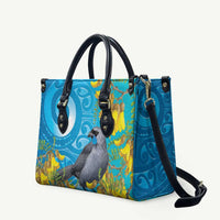 New Zealand Kokako Bird Leather Bag Maori Koru With Kowhai Flowers - Polynesian Pride