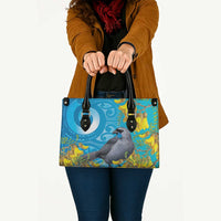 New Zealand Kokako Bird Leather Bag Maori Koru With Kowhai Flowers - Polynesian Pride