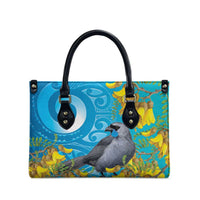 New Zealand Kokako Bird Leather Bag Maori Koru With Kowhai Flowers - Polynesian Pride