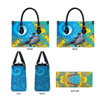 New Zealand Kokako Bird Leather Bag Maori Koru With Kowhai Flowers - Polynesian Pride