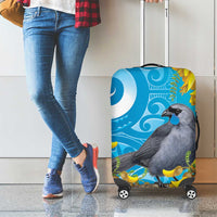 New Zealand Kokako Bird Luggage Cover Maori Koru With Kowhai Flowers - Polynesian Pride