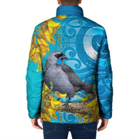 New Zealand Kokako Bird Padded Jacket Maori Koru With Kowhai Flowers LT05 - Polynesian Pride
