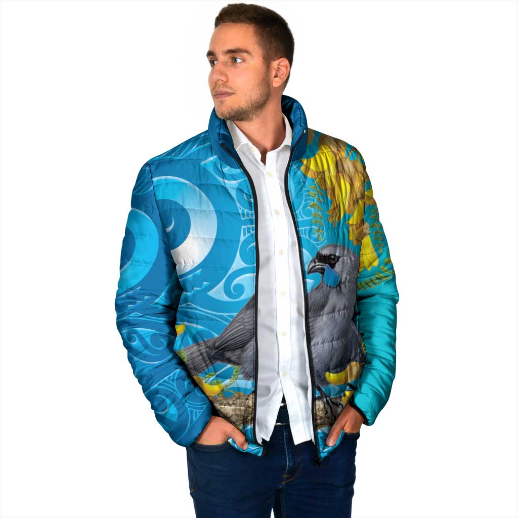 New Zealand Kokako Bird Padded Jacket Maori Koru With Kowhai Flowers LT05 - Polynesian Pride