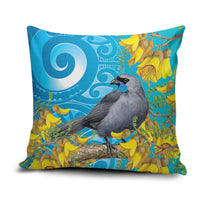 New Zealand Kokako Bird Pillow Cover Maori Koru With Kowhai Flowers LT05 Aqua - Polynesian Pride