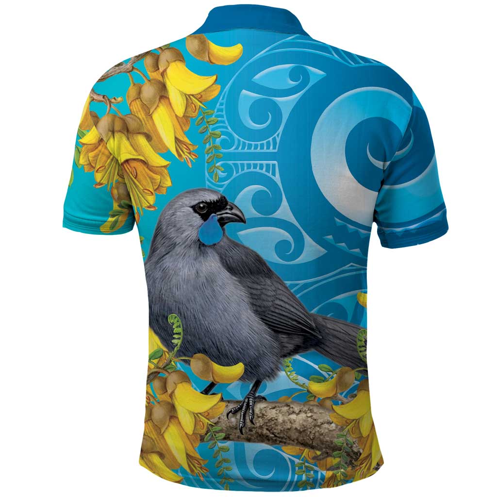 New Zealand Kokako Bird Polo Shirt Maori Koru With Kowhai Flowers - Polynesian Pride