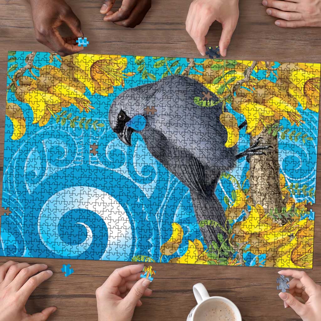 New Zealand Kokako Bird Puzzle Maori Koru With Kowhai Flowers LT05 - Polynesian Pride