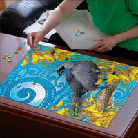 New Zealand Kokako Bird Puzzle Maori Koru With Kowhai Flowers LT05 - Polynesian Pride