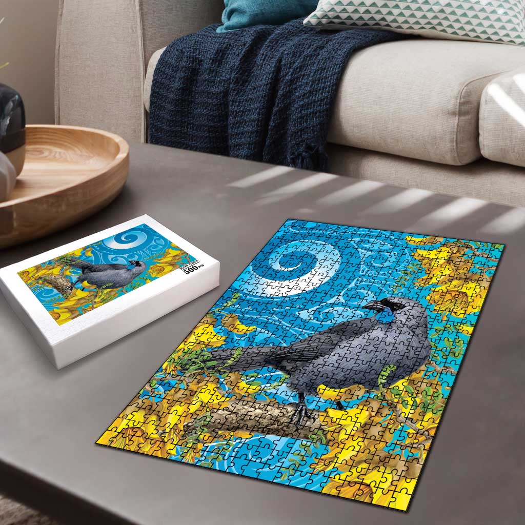 New Zealand Kokako Bird Puzzle Maori Koru With Kowhai Flowers LT05 - Polynesian Pride
